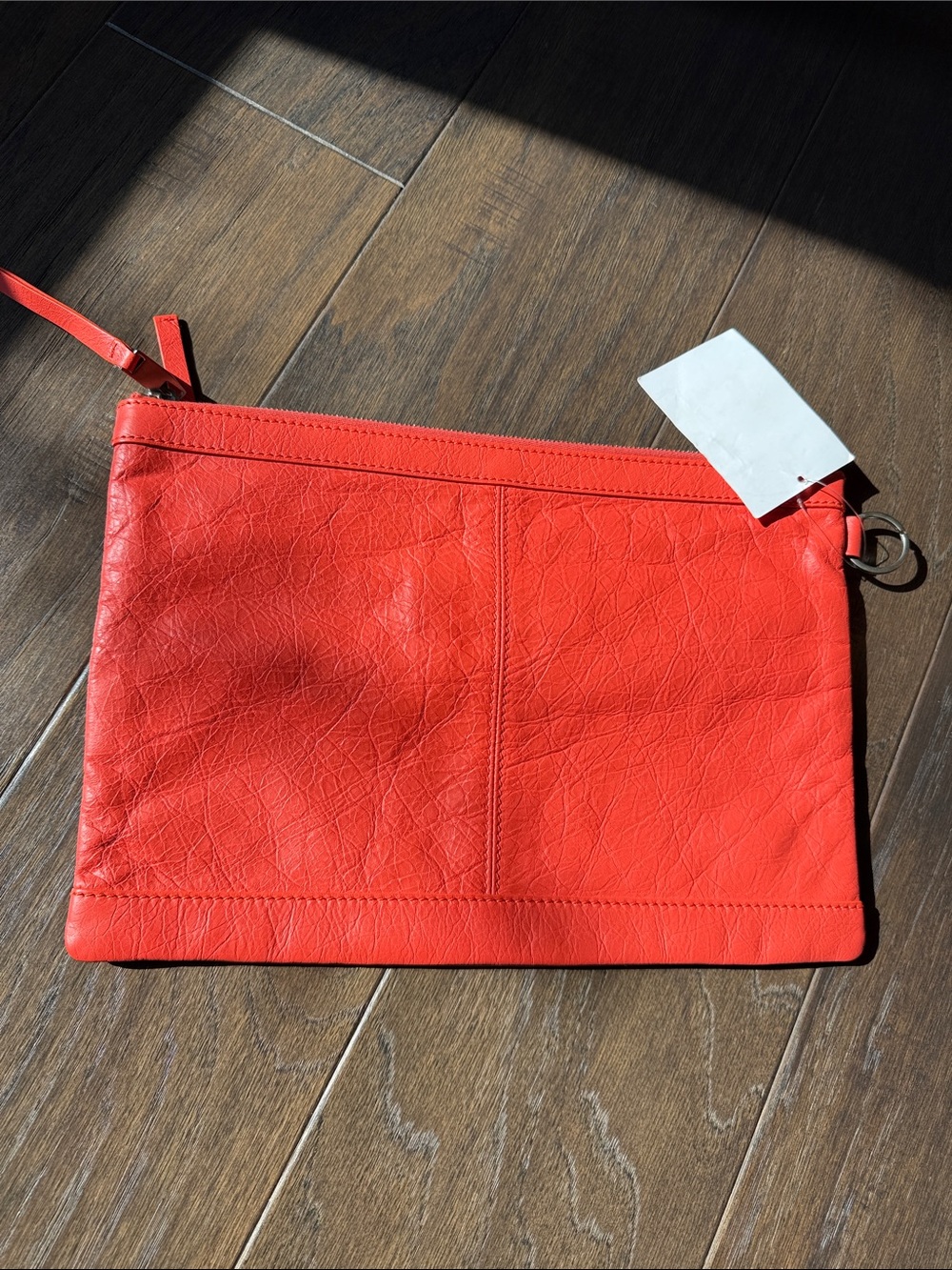 Balenciaga Coral Red Leather Zip Pouch Clutch - Picture 6 of 8